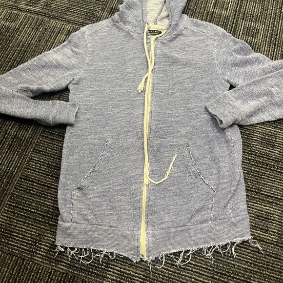 ZARA Man Men’s Light Blue Hoodie Double Knit Fill Zipper Distressed Size Small - Picture 3 of 9